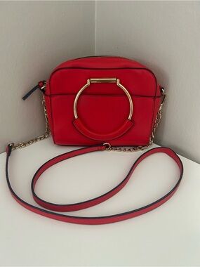 Red Crossbody Bag Removable Crossbody and Gold Ring Handle Top Handle Purse